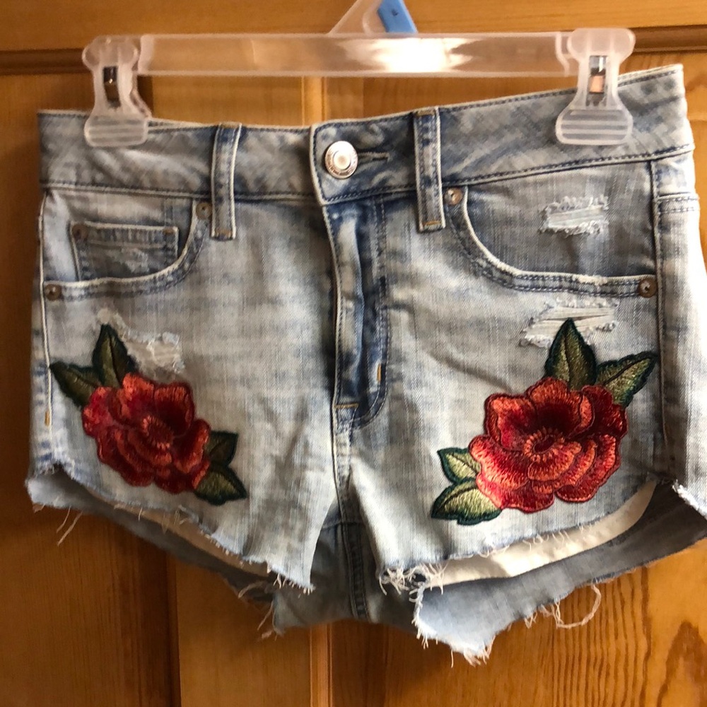 Denim Shorts with Floral Embroidery